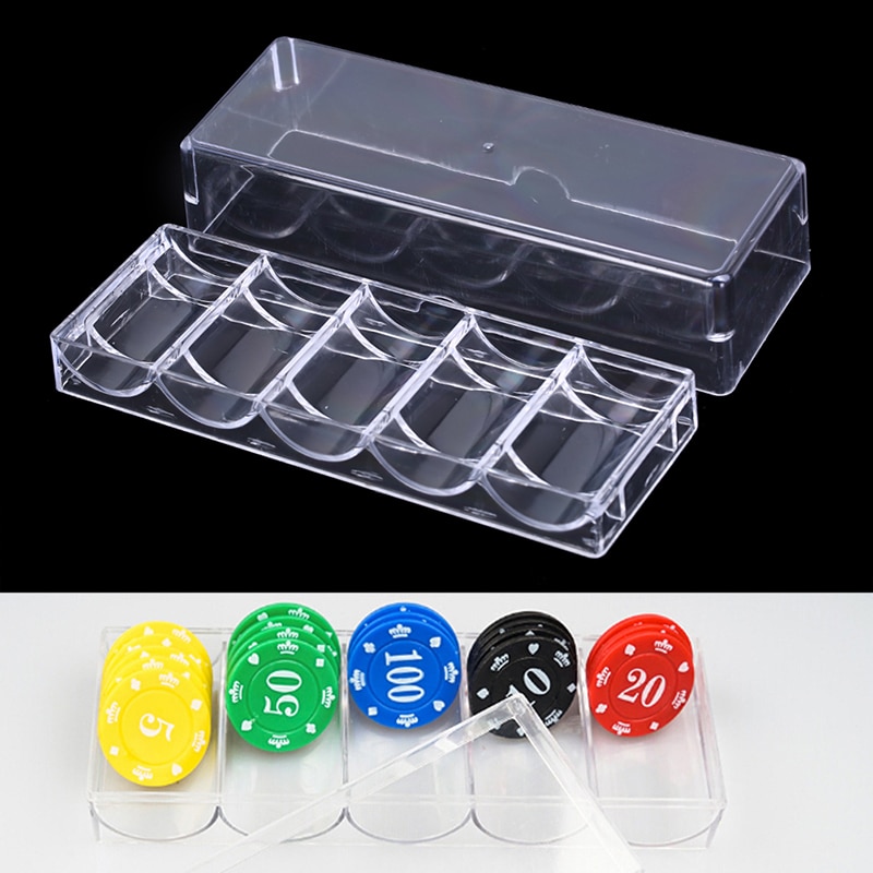 Pokermarker set box poker akryl fina marker genomskinlig box casino spel bricka chips box med lock pokermarker