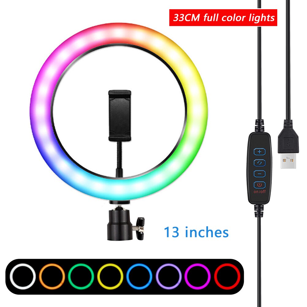 13 pollici 30 centimetri LED Selfie Anello di Luce di Riempimento Dimmerabile RGB di Colore Completo 8/10 ''Telefono Cellulare con Fotocamera Foto Video di Trucco lampada Scarpa Freddo Testa del Treppiede: 13 inch