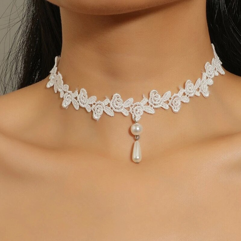 Klassisk gotisk tatovering blonde choker halskæde til kvinder kvast perle vedhæng charme halskæder boho smykker jul  x079: X080