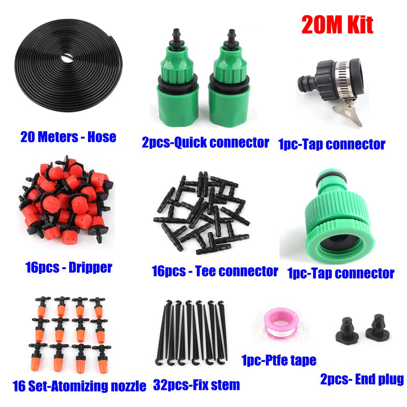 30m 50m DIY Micro Drip Irrigation System Self Garden Irrigation Automatic Watering Kits Adjustable Drippers Atomizing Nozzle: 20m Kit