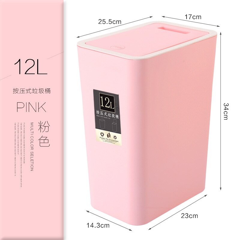 Thickened Plastic Waste Bins Pressure Cover Compression Toilet Home Living Room Decoration Large Trash Cans 8L/12L: Pink / 8L
