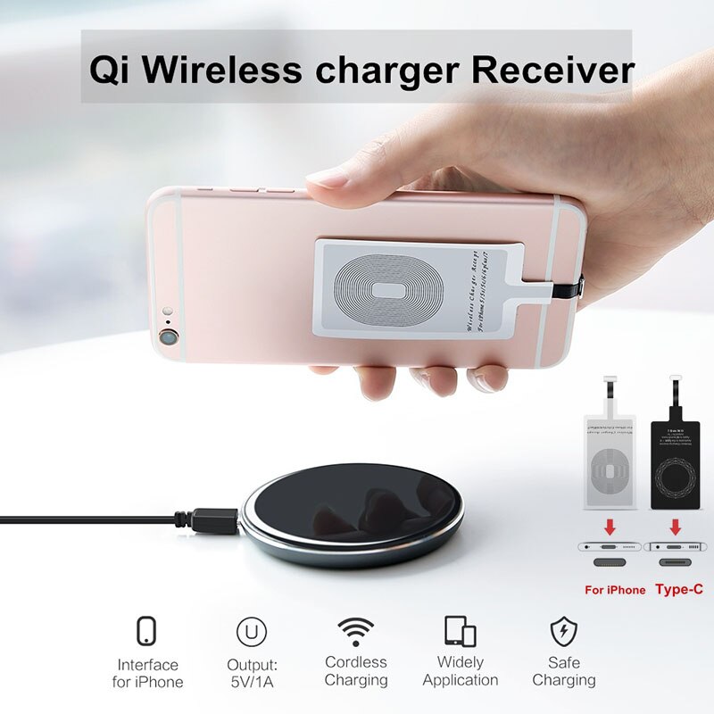 Etmakit Universele Qi Draadloze Oplader Ontvanger Kaart Oplader Adapter Pad Coil Voor Iphone/Type-C Nk-Winkelen