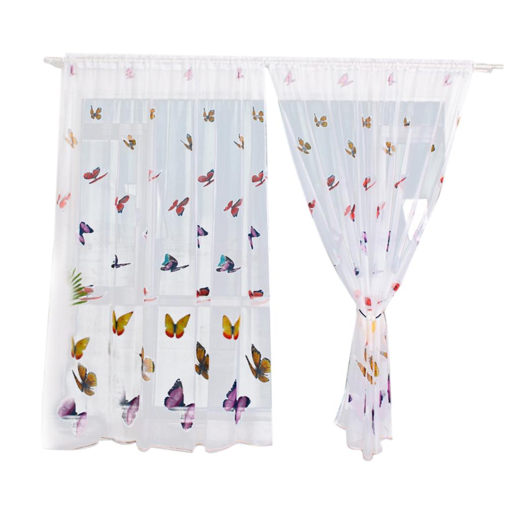Sypialnia dostarcza tiul na firanki kurtyna jasny wzór motyl gaza zwykły balkon robić sypialni hotel okno zasłona wystrój, 100x200cm: biały 4