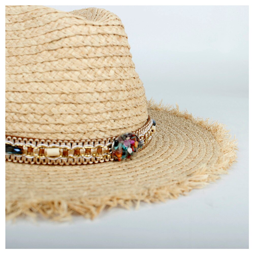 Japan raffia halm sommer kvinder rejser strand solhat dame bohemia bred skygge panama solhat solhat str. 56-58cm