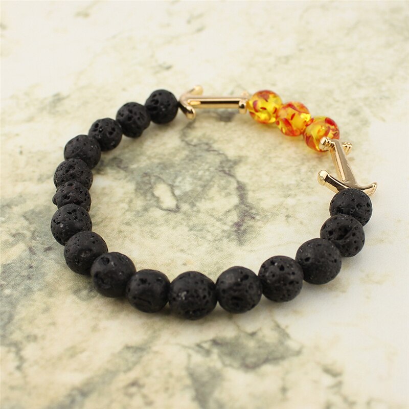 Men's Lava Bead Adjustable Bracelet With Anchor Charm for him