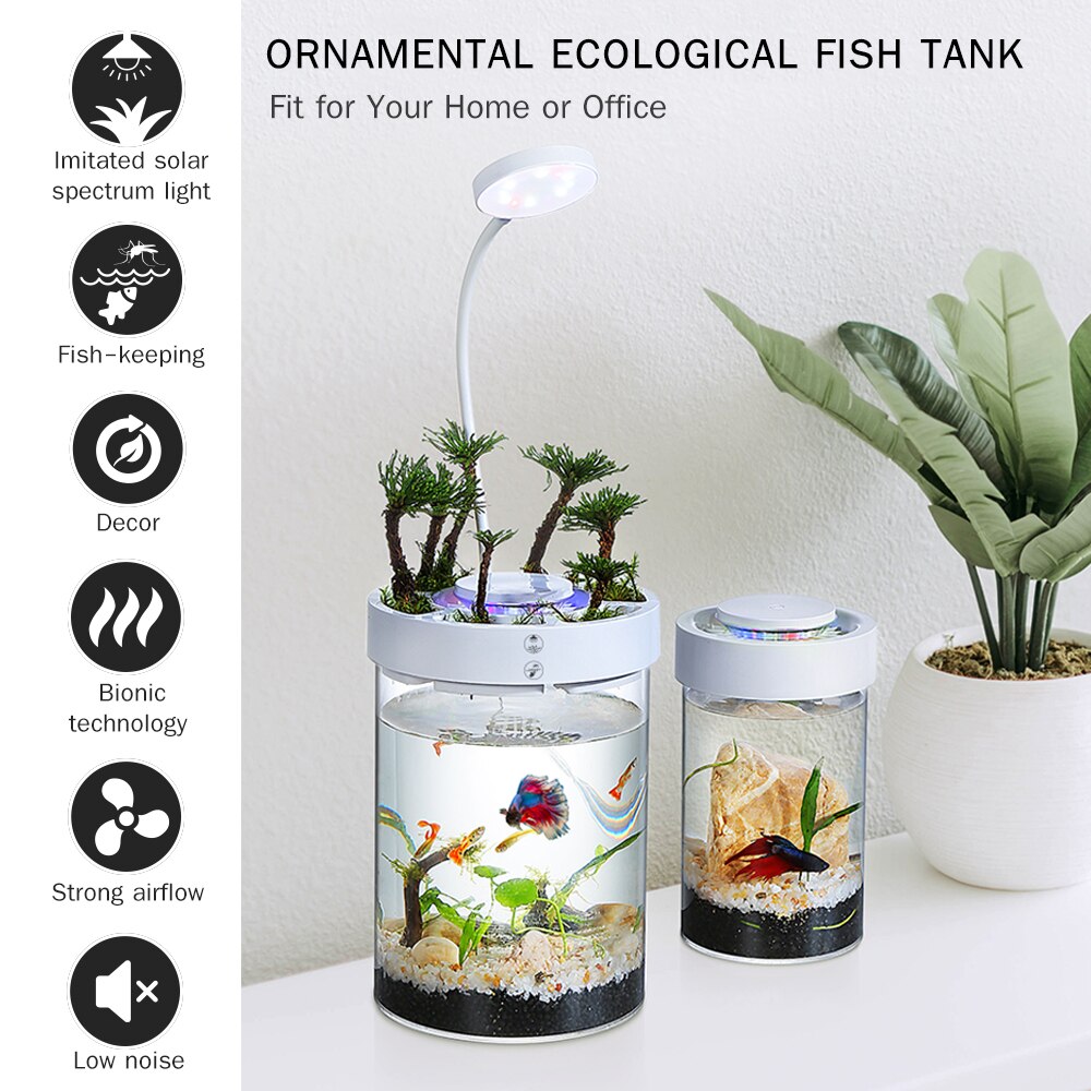 Pecera ecológica Ornamental, acuario multifuncional con función de matadero de mosquitos, decoración de poco ruido para la habitación del hogar y la Oficina