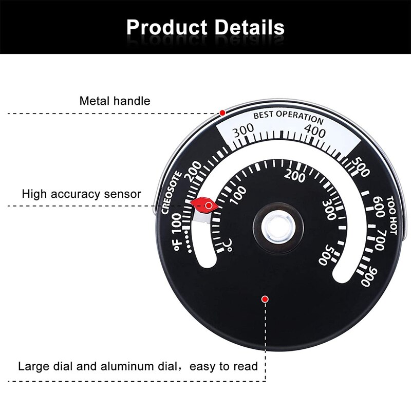 Magnetische Houtkachel Thermometer Hout Brander Top Thermometer Kachel Temperatuur Meter Kachel Rookkanaal Thermometer