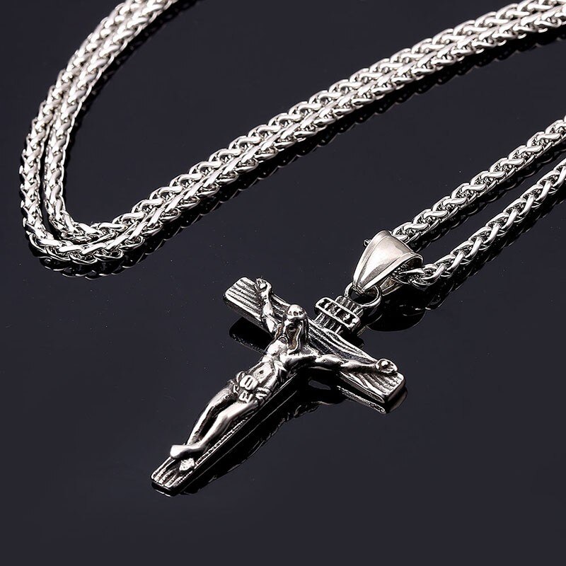 Religious Jesus Cross Necklace for Men Gold color Cross Pendent with Chain Necklace Jewelry for Men