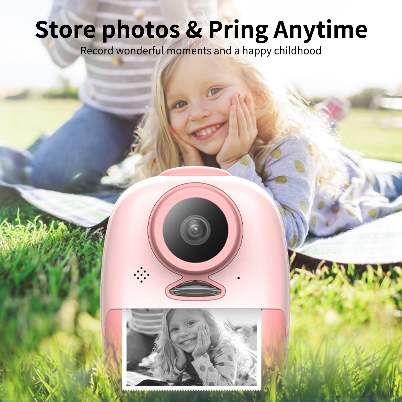 D10 Instant Camera Photo Printer 1080P HD Mini Digital Camera for Kids with LED Fill-in Light Print Paper Cartoon Stickers