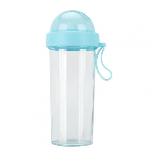 420/600ml Portable Dual Straw Separate Drink Water Beverage Bottle Couples: Blue 600ml