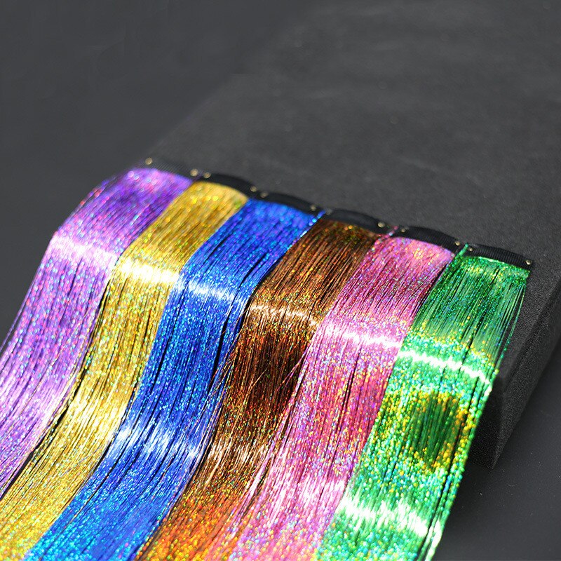 16 colors Glitter Hair Extensions Sparkle Hair Tinsel with Clip Highlights False Hair Strands 1pc Clip In Bling Hair