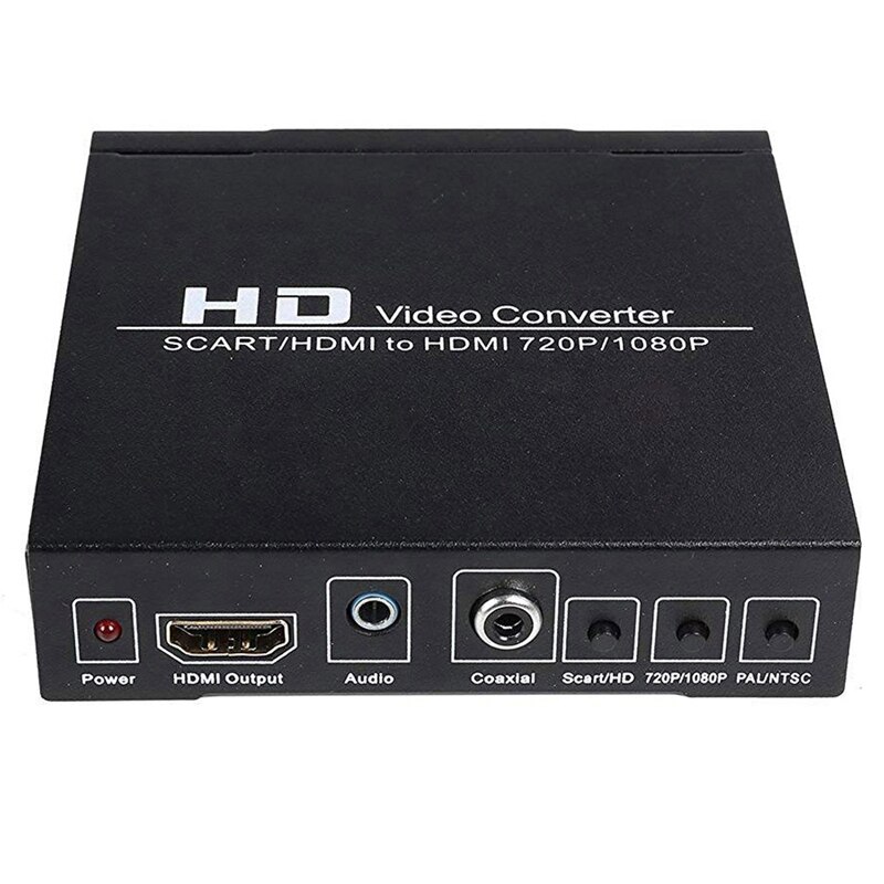 Pal / ntsc scart og hdmi til hdmi video converter box 1080p upscaler med 3.5mm og coax o output til spillekonsoller / dvd /