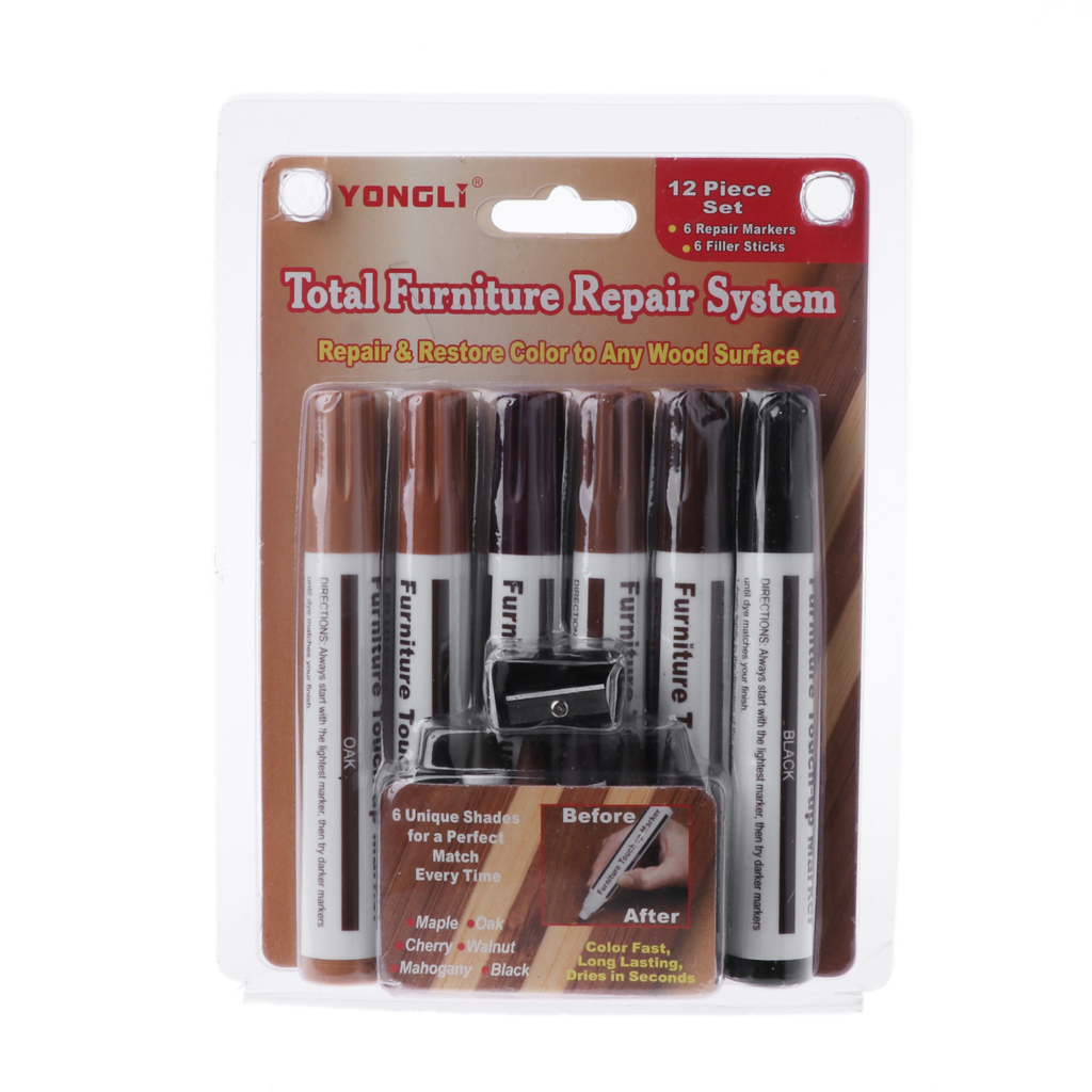 Wood Repair System Kit Filler Sticks Touch Up Marker Floor Furniture Scratch Fix Hides Scratches, Gouges and Worn Edges