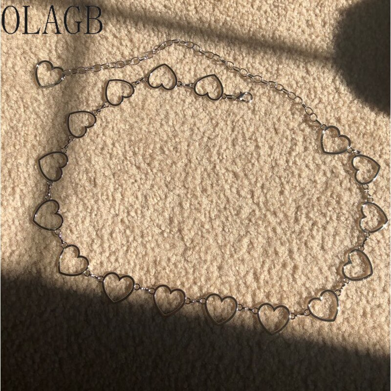 Aolly Heart Chain Belt Clothes Belt Women's Lady Chain Gold Narrow Silver Chunky Fringes Belt Hip 137