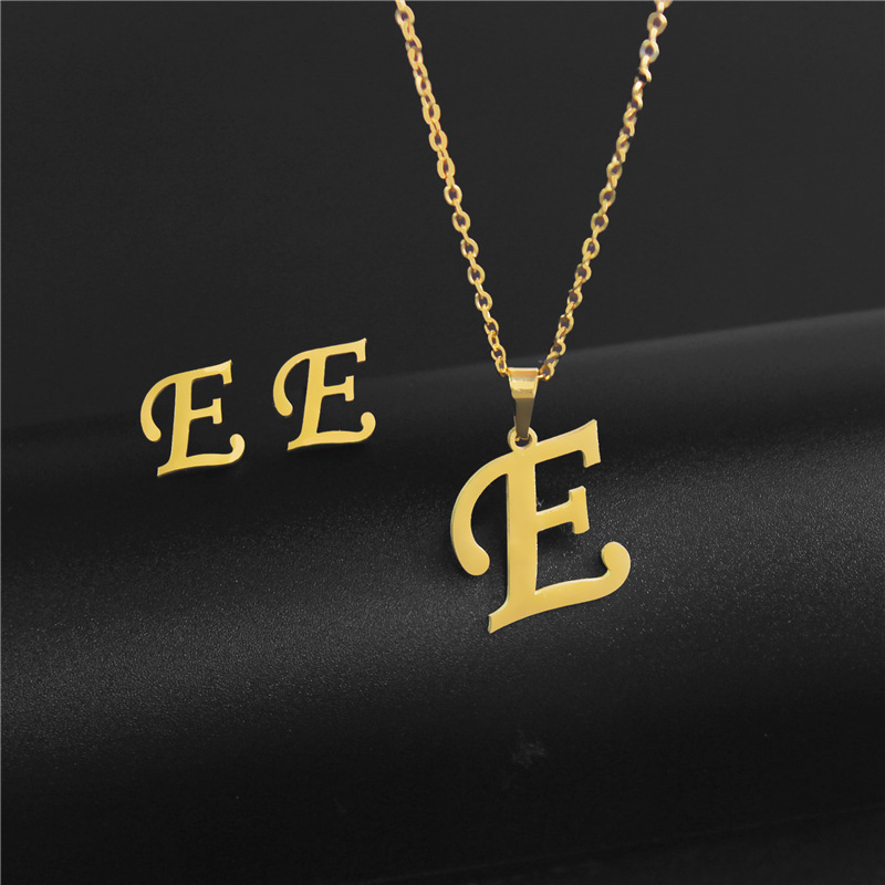 A-Z 26 charm Initial Necklace And Stud Earrings Jewelry Sets Alphabet Pendant Chain Letter mom