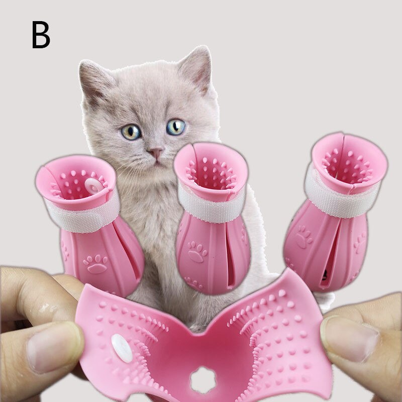 Couvre-pieds en Silicone anti-rayures et morsures pour chat, chaussures de bain pour animaux de compagnie: Bump pink