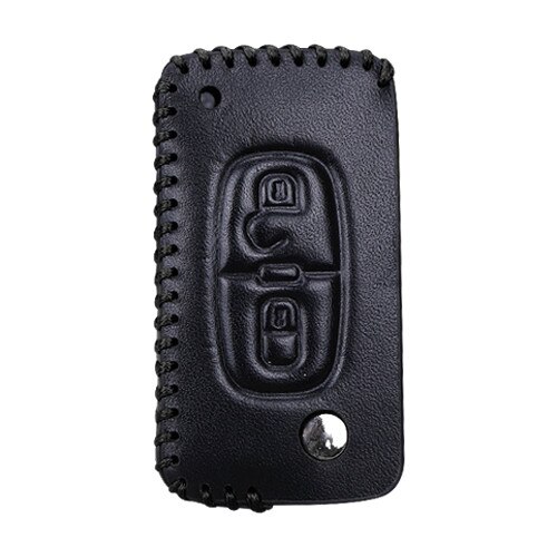 Leather Car Key Case Cover For Peugeot RCZ 107 206 207 208 306 307 308 407 408 Auto Key Bag Shell Protector Accessories: 2 Button Black