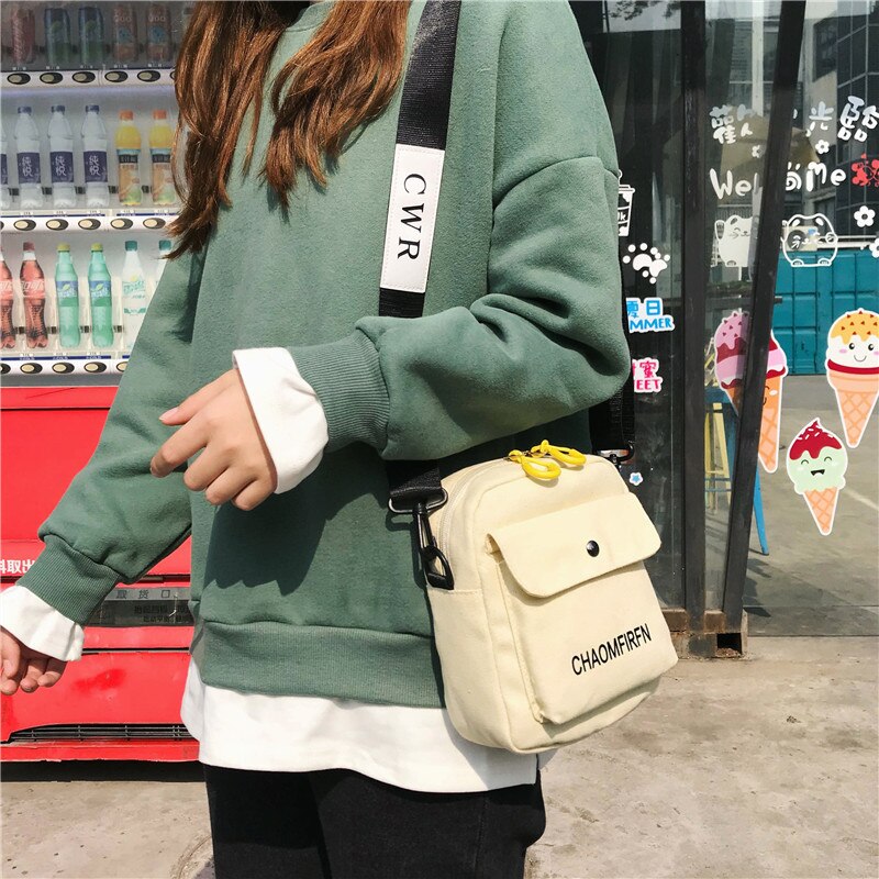 Canvas Women Bags Solid Color Casual Shoulder Bag Handbag Outdoor Bag Zipper Messenger Bag Main Women