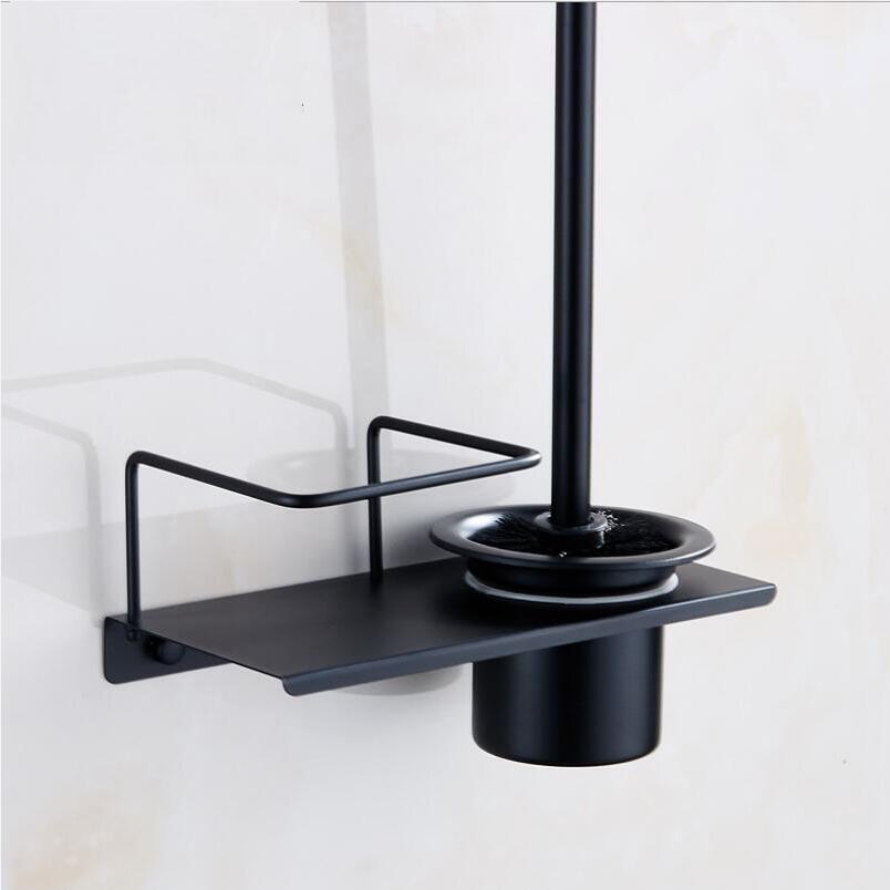Moderne vægmonteret 304 rustfrit stål sort toiletbørste holder med rustfrit stål kop, badeværelse vægtæppe opbevaring hylde: B