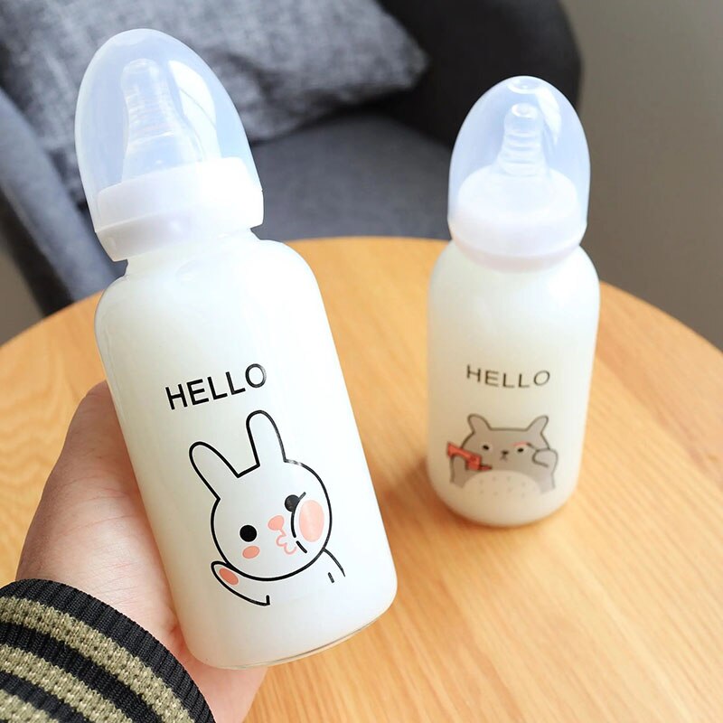 300ML Baby glass Milk Bottles Newborn Nursing Nipple Straight Bottle Pacifier Milk Water Feeding: White Rabbit