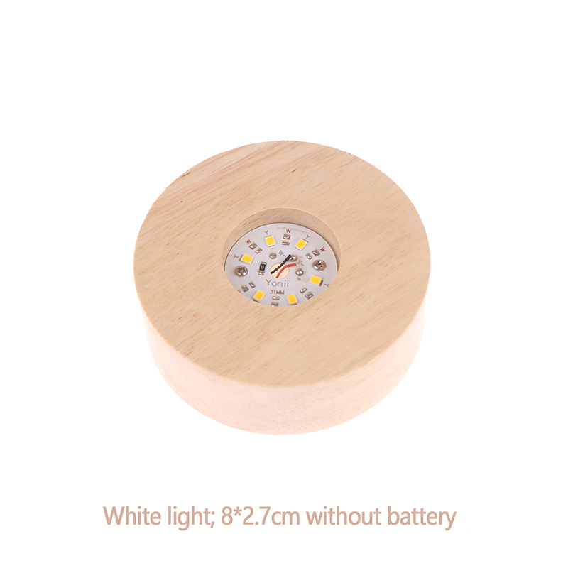 Base d'affichage de lumière LED ronde en bois à piles, 8/10cm, support de lampe de nuit capable, verre de cristal, résine, ornements artistiques