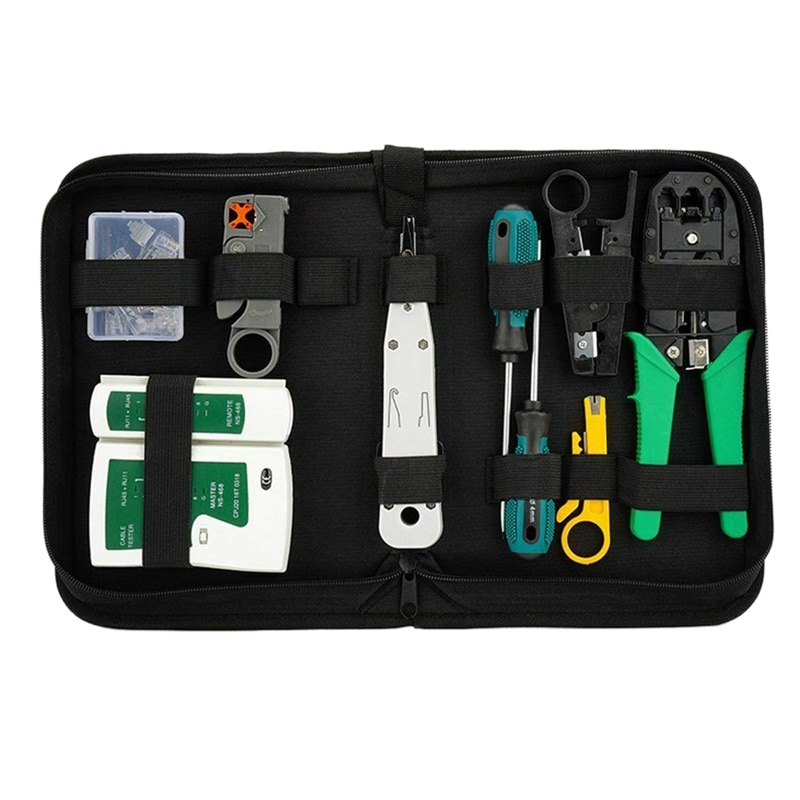 Kit d'outils de réparation de réseau informatique testeur de câble LAN coupe-fil tournevis pince à sertir ensemble d'outils d'entretien sac