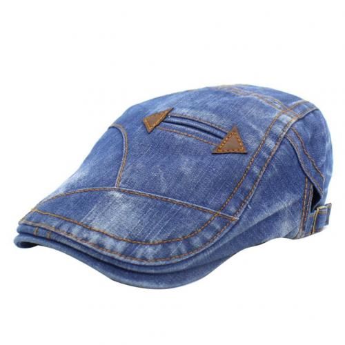 Jeans beret hat til mænd kvinder afslappet unisex denim beret cap monteret retro sun cabbie flad cap gorras: Blå