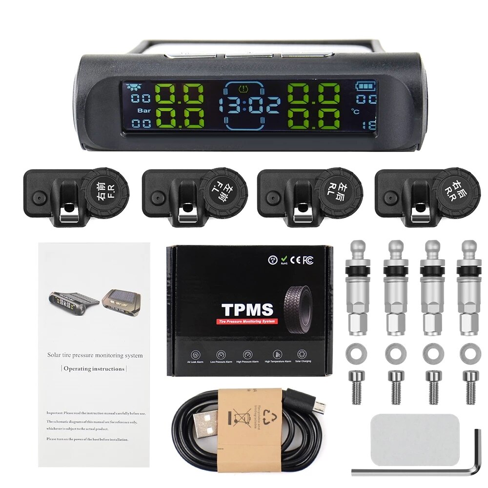 2022 Car TPMS Tire Pressure Alarm Monitor System Internal / External Tire Temperature Sensor Wireless Pressure Sensor