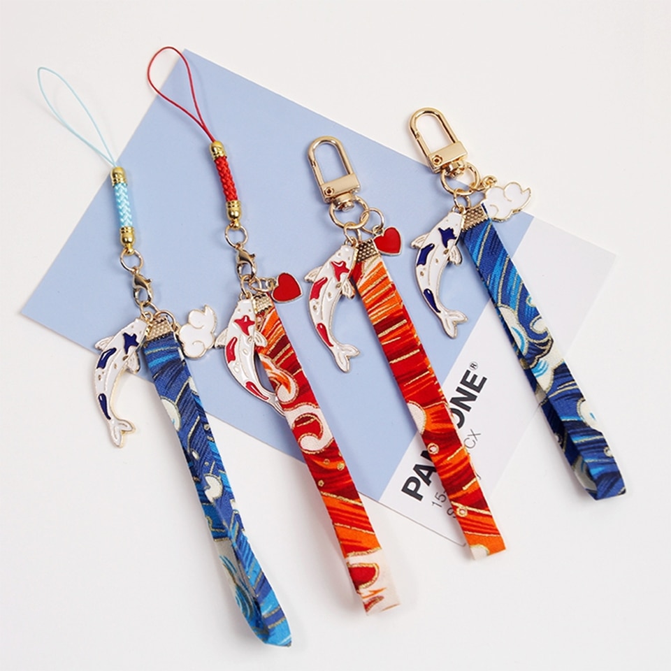 Beautiful Japanese Style Smart phone Strap Lanyards for iPhone Samsung Cherry Fish Key Decor Mobile Phone Strap Rope Phone Charm