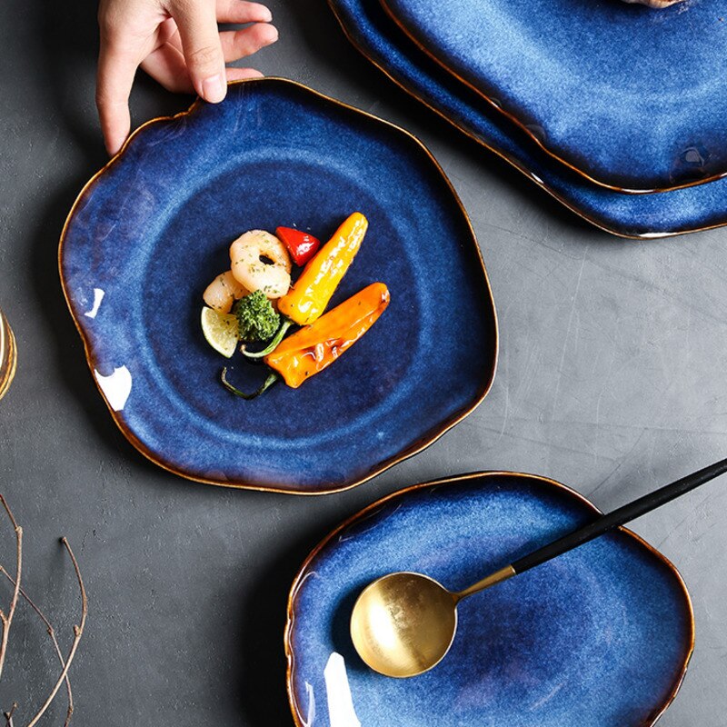 Ceramic Food Dish Flat Plate Pottery Irregular Dish Dinnerware Dishes Western Tableware Household Plate