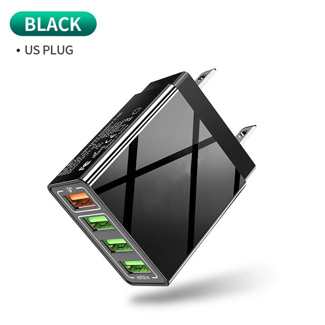 Orendil-cargador USB de carga rápida 3A para teléfono móvil, adaptador de carga rápida de 18W para tabletas, para Huawei, QC3.0, Samsung y Xiaomi: Four Port Black US