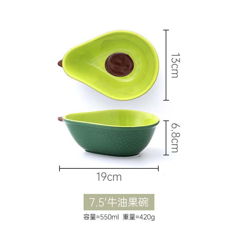Platos creativos de cerámica de aguacate para niños, platos de ensalada, Bol para postre, estilo japonés, vajilla para desayuno: 7.5 inch bowl