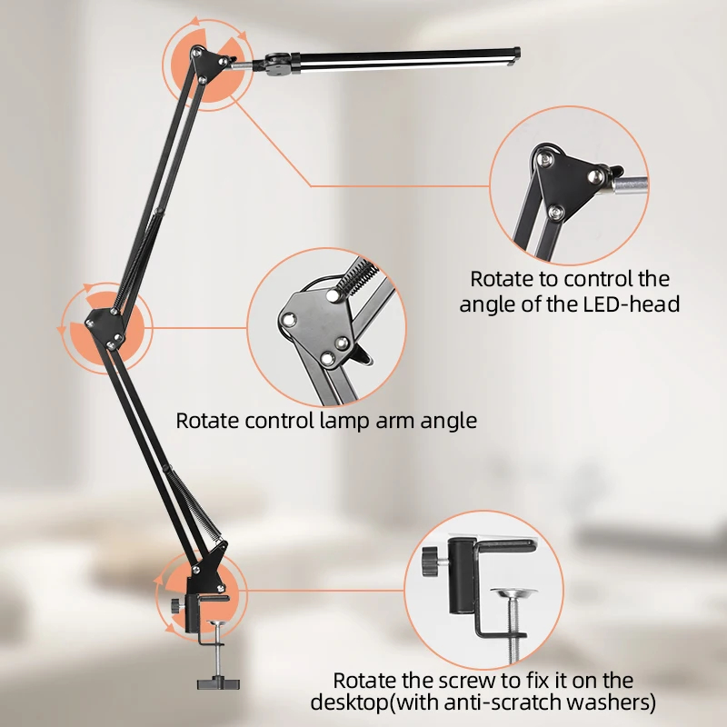 Double Head Desk LED Lamp, Suporte de luz de leitura, Luzes do monitor de tela larga para estudo e escritório USB Stepless, Lâmpada de mesa regulável, 24W