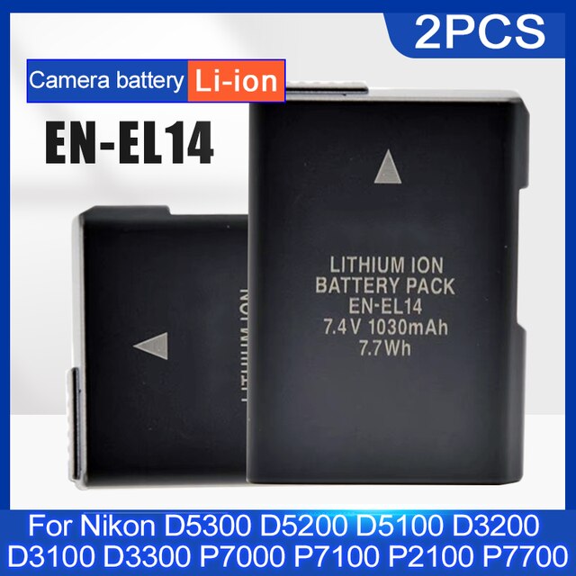 7.4V 1030Mah EN-EL14 EN-EL14A ENEL14 Camera Accu Voor Nikon D5300 D5200 D5100 D3200 D3100 D3300 P7000 P7100 p2100 P7700: 2PCS