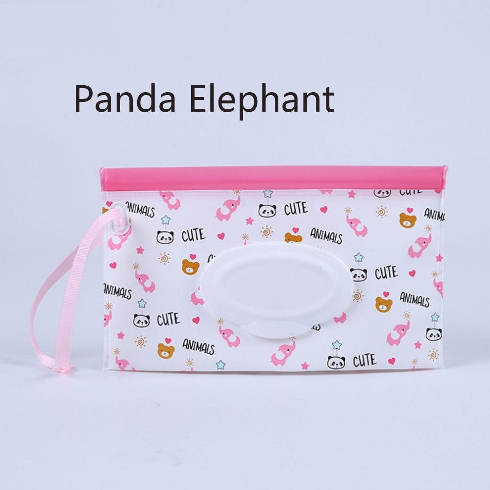 Lätt att bära snäpprem portabel baby våtservetter box våtservetter behållare miljövänlig clamshell kosmetiska rengöringsservetter fodral: Panda-elefon