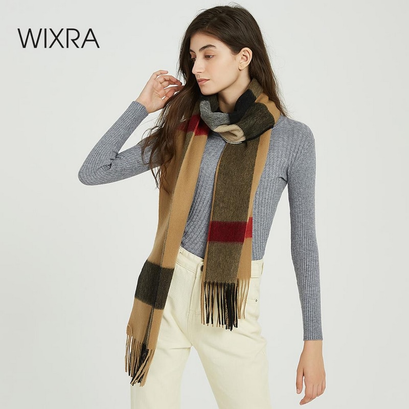 Wixra de lana de cordero a cuadros bufanda de invierno chal cálido Fular bufandas todas las bufandas de Cachemira a juego Otoño Invierno