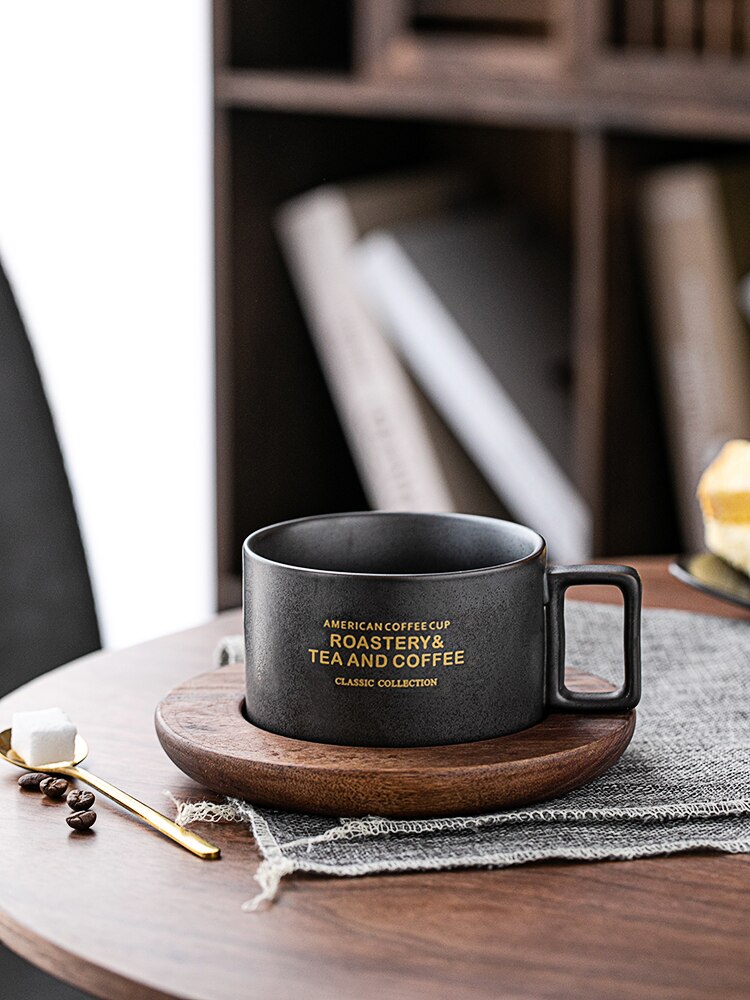 Black Luxury Ceramic Coffee Cup and Saucer Set Bone China Dinnerware Coffee Cup Sets Vaso Para Cafe Mug BD50CS