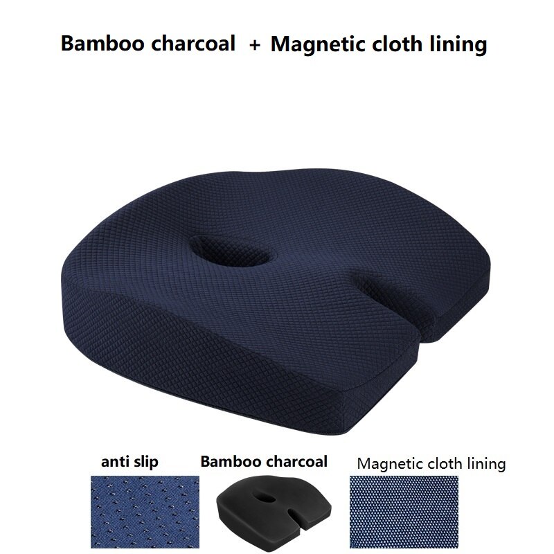 Cojín de ciática para asiento de coche, almohadilla ortopédica antideslizante para sentarse, alivio del dolor de hueso trasero, espuma hueca, cojín para elevar: blue Bamboo charcoal