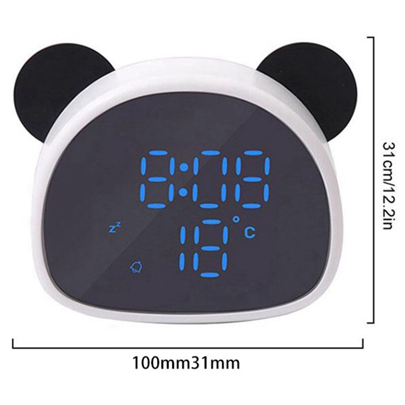 Electronic Digital Alarm Clock Cartoon Panda Mirror Clock Snooze Voice Recording Home Decor for Children's