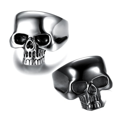 Anillo de calavera pulida con Calvarium para hombre, joya gótica de acero inoxidable 316L, joyería para , motociclista, Diablo