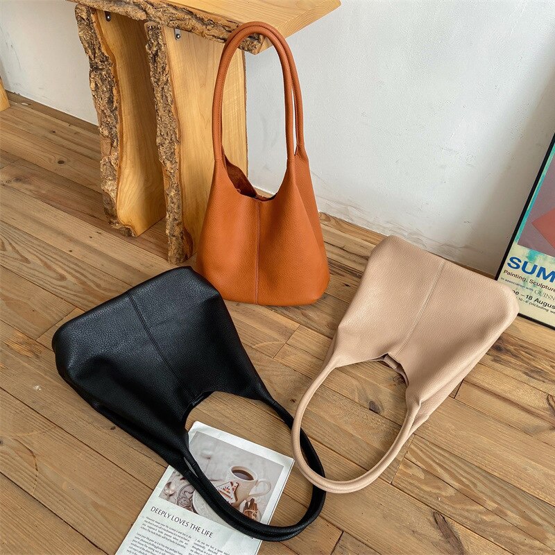 Casual Women Shoulder Bag Large Capacity Shopping Bags Female Tote Handbag Solid Soft Leather Shopper Lady Travel Purse Bag