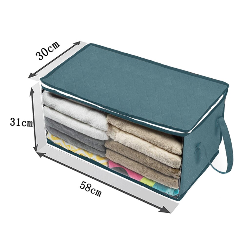 Folding Storage Box Dirty Clothes Collecting Case Non Woven Fabric With Zipper Moisture-proof Toys Quilt Storage Box: 58x31x30cm green