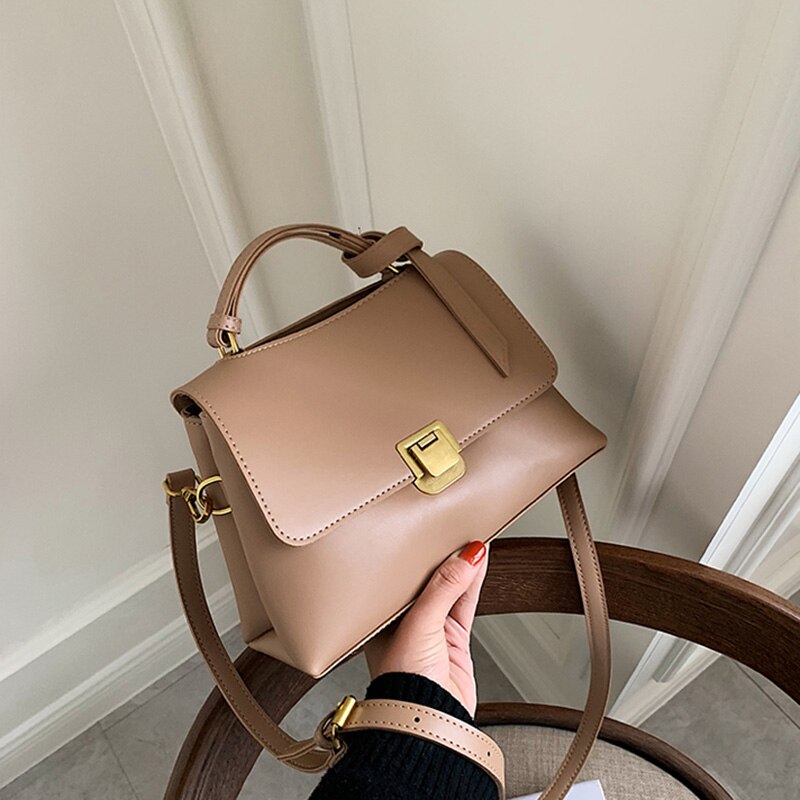 PU Leather Solid Color Tote Bags for Womens Casual Handbags and Purses Concise Crossbody Sac A Main