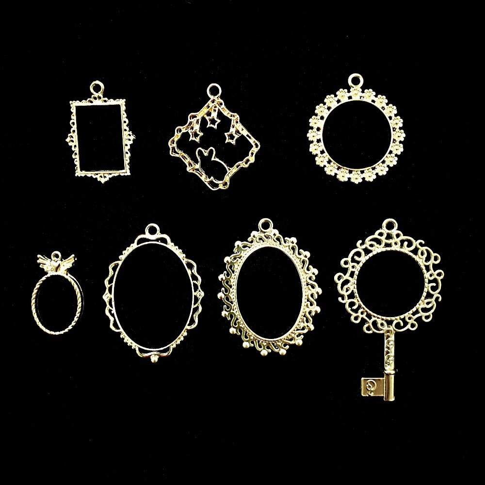Vintage oval blonder åpne rammer charms gjør-det-selv-harpiks håndverkstilbehør firkantet rundt metall speil anheng smykker hul ramme