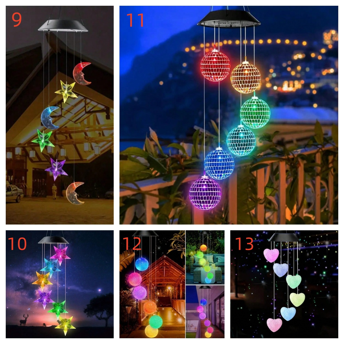 Campanas de viento que cambian de Color Solar, 6 LED RGB, cambios automáticamente de Color para el hogar, jardín, exterior, balcón, decoración, 1 Uds.