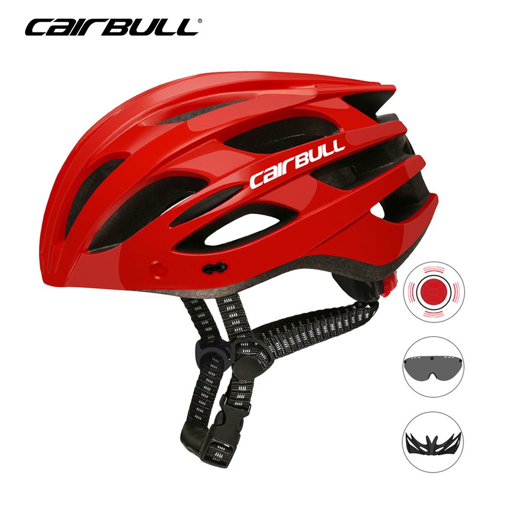 Cairbull-casco de ciclismo con 3 lentes, luz LED trasera con visera extraíble, gafas de seguridad Casco de Bicicleta de carretera, moldeados integralmente, cascos de MTB: red