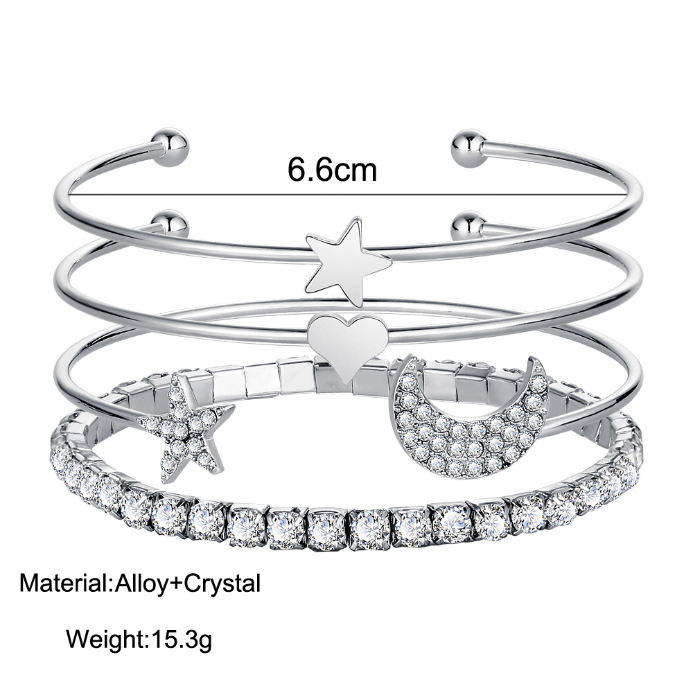 Fashionable Star Moon Opening Bracelet Set Of Four Hand Rings For women blang