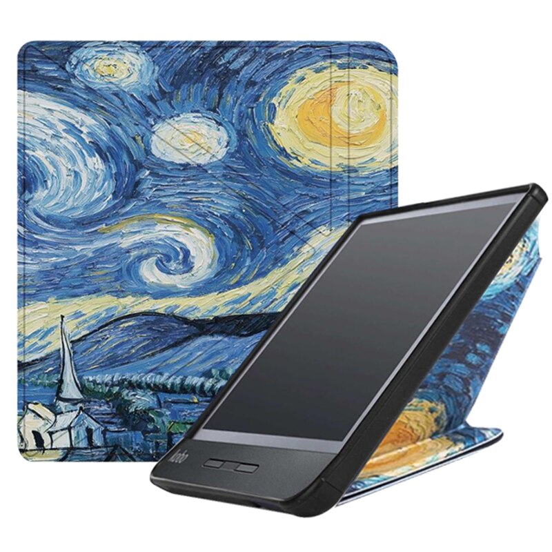 Case Voor Alle 7 "Kobo Libra H2O Ebooks Pu Lederen Multi-Angle Stand Cover Voor tolino Vision 5 Auto Sleep/Wake + Stylus: Starry sky