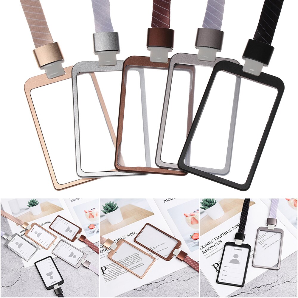 1PC Aluminum Alloy ID Badge Holders Business Bus Pass Card Case School Office Supplies With Lanyard
