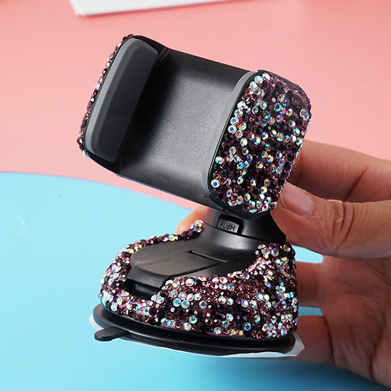 3 in 1 360 graden strass auto telefoonhouder voor auto dashboard auto ramen en ventilatierooster met doe-het-zelf kristal diamant type houder: Paars